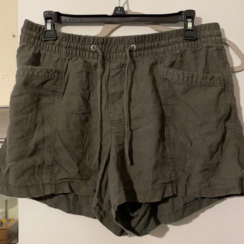 Army green linen shorts